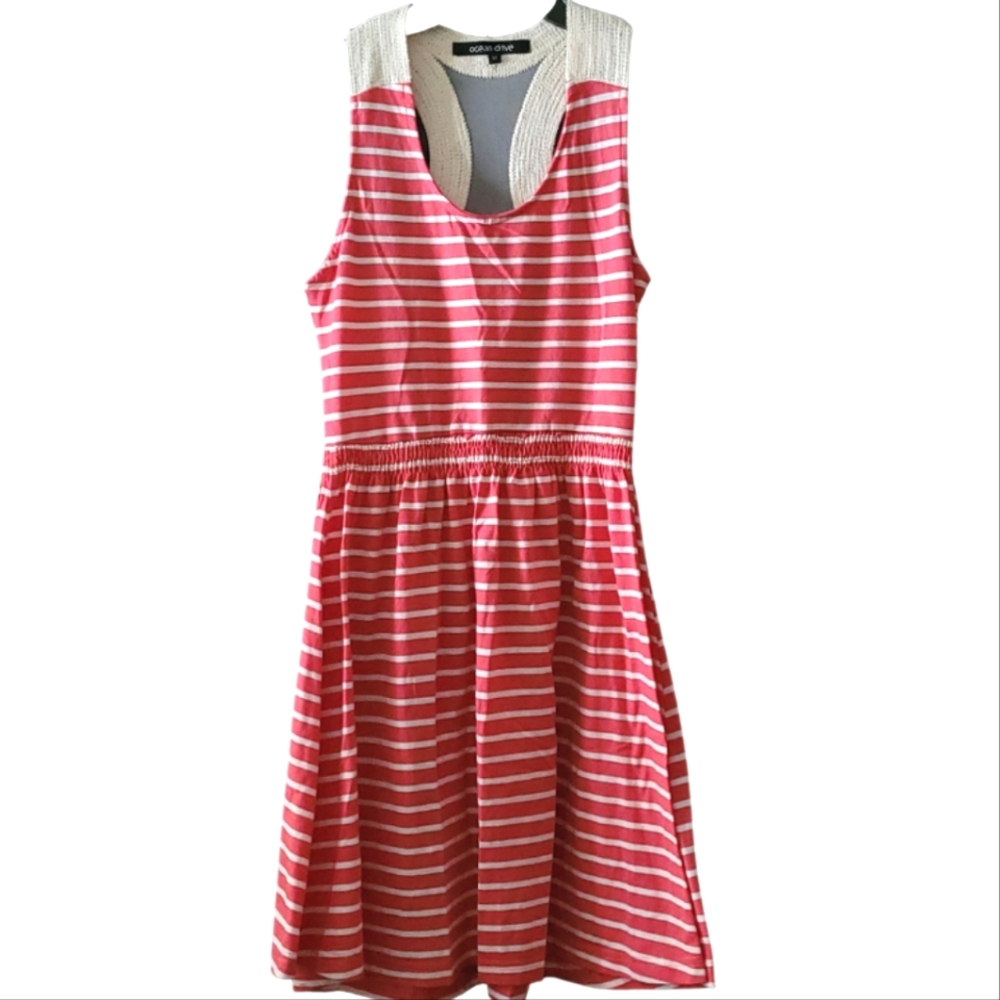 Ocean Drive Pink White Striped Sundress Dress Cut Out Crochet Detail Size M